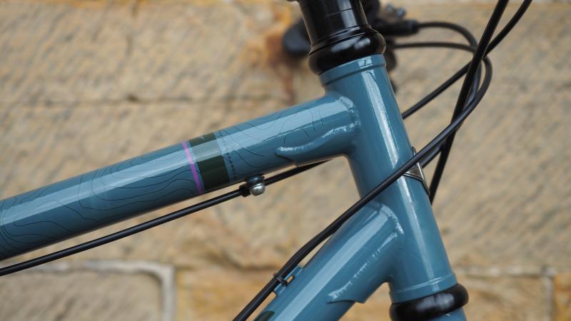 A close-up of the Longitude showing the head tube, top tube and down tube