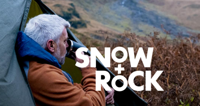 Snow &amp; Rock logo with person camping