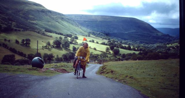 David Goodman riding up Gospel Pass on the way to Hay-on-Wye