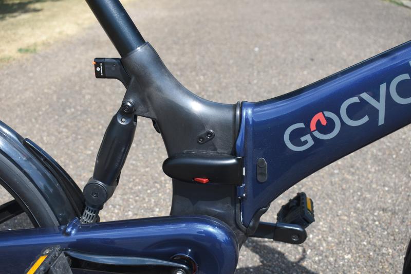 A close-up of the Gocycle's folding mechanism