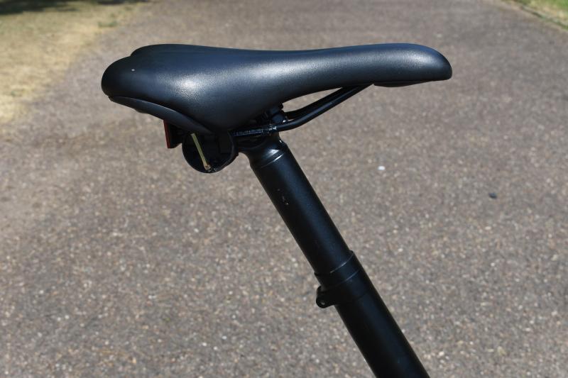 A close-up of the Gocycle's saddle