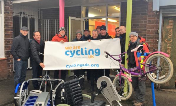 Members of Cycling UK Merseyside and Eastham Community Cycle Club with adapted cycles
