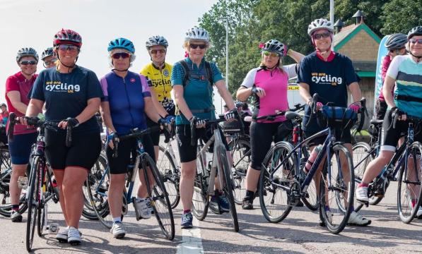 A group of female cyclists