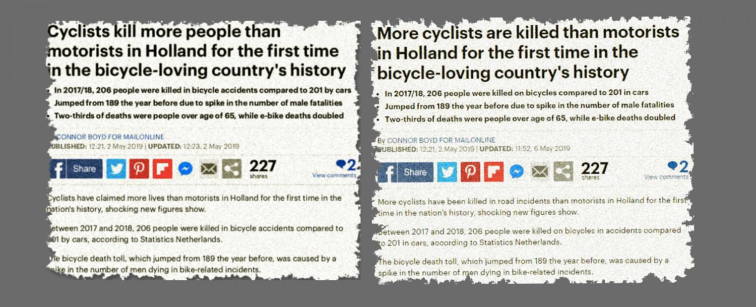 Spot the difference - two versions of the same story in the MailIOnline
