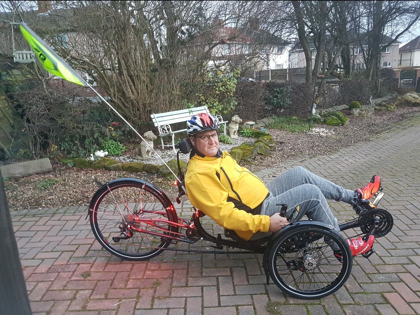 man on recumbent trike