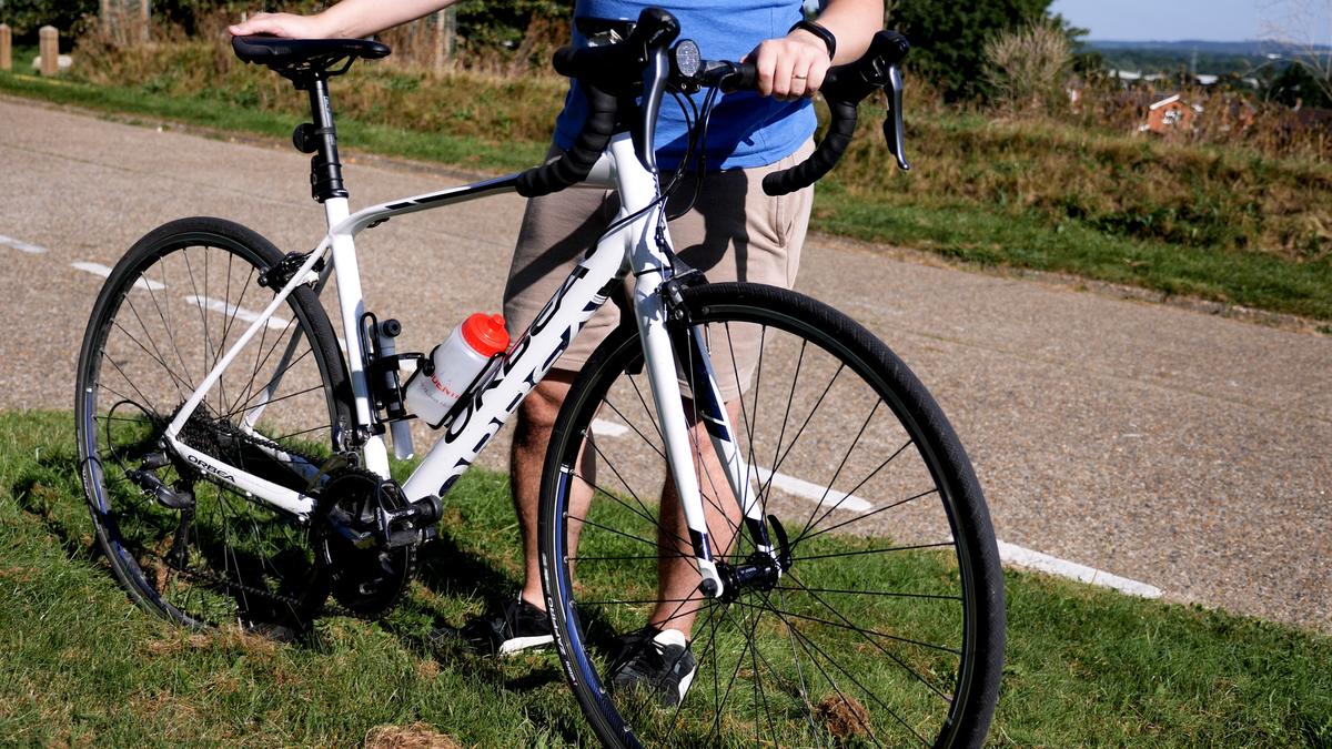 close up of road bike on road