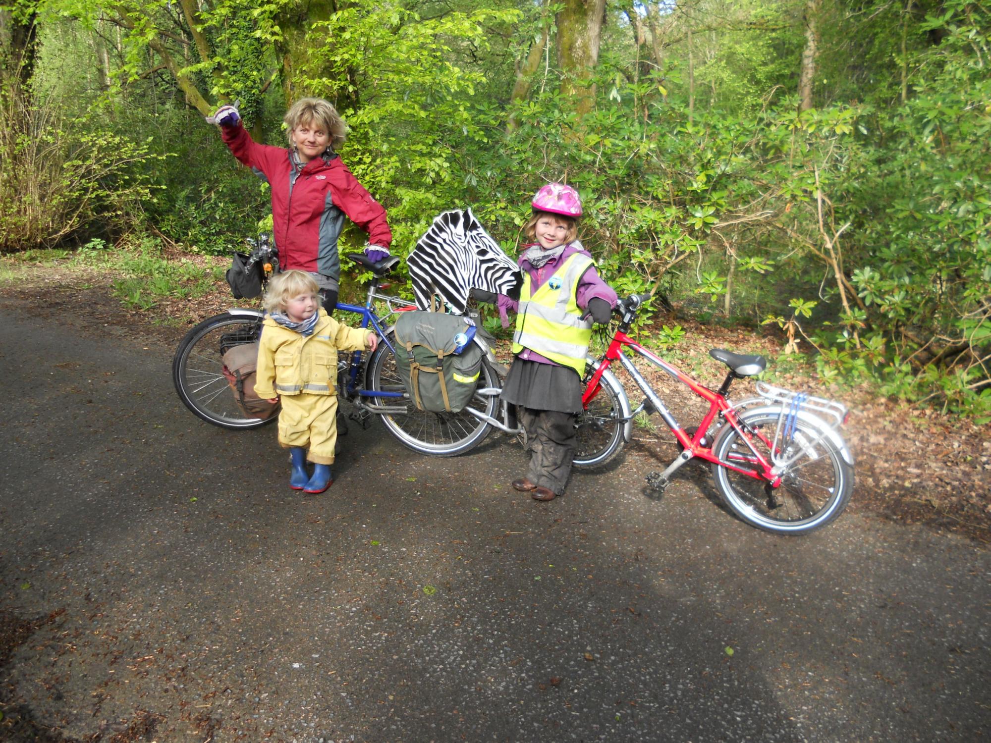 Josie Dew and family cycling to school