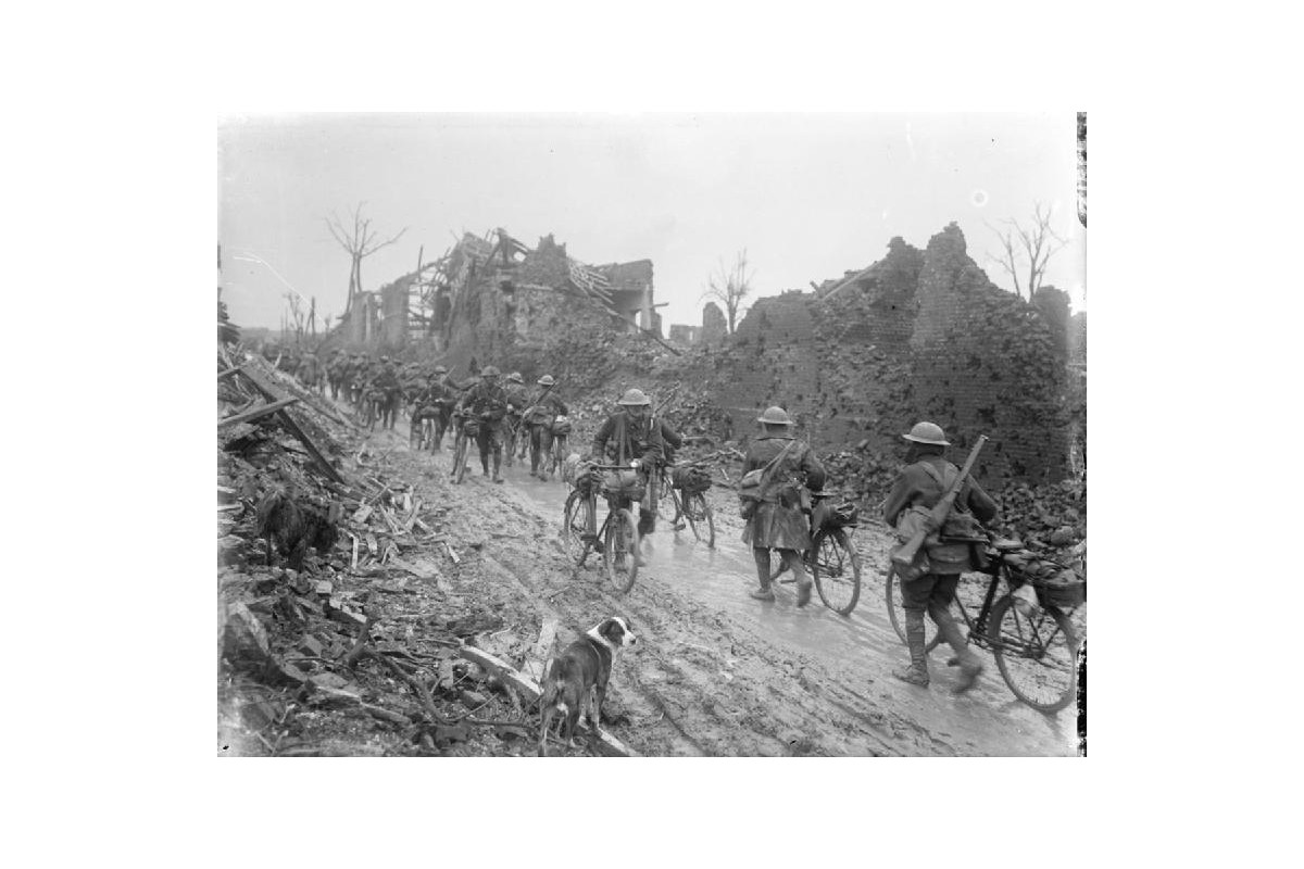 British bicycle troops in Brie, Somme - March 1917