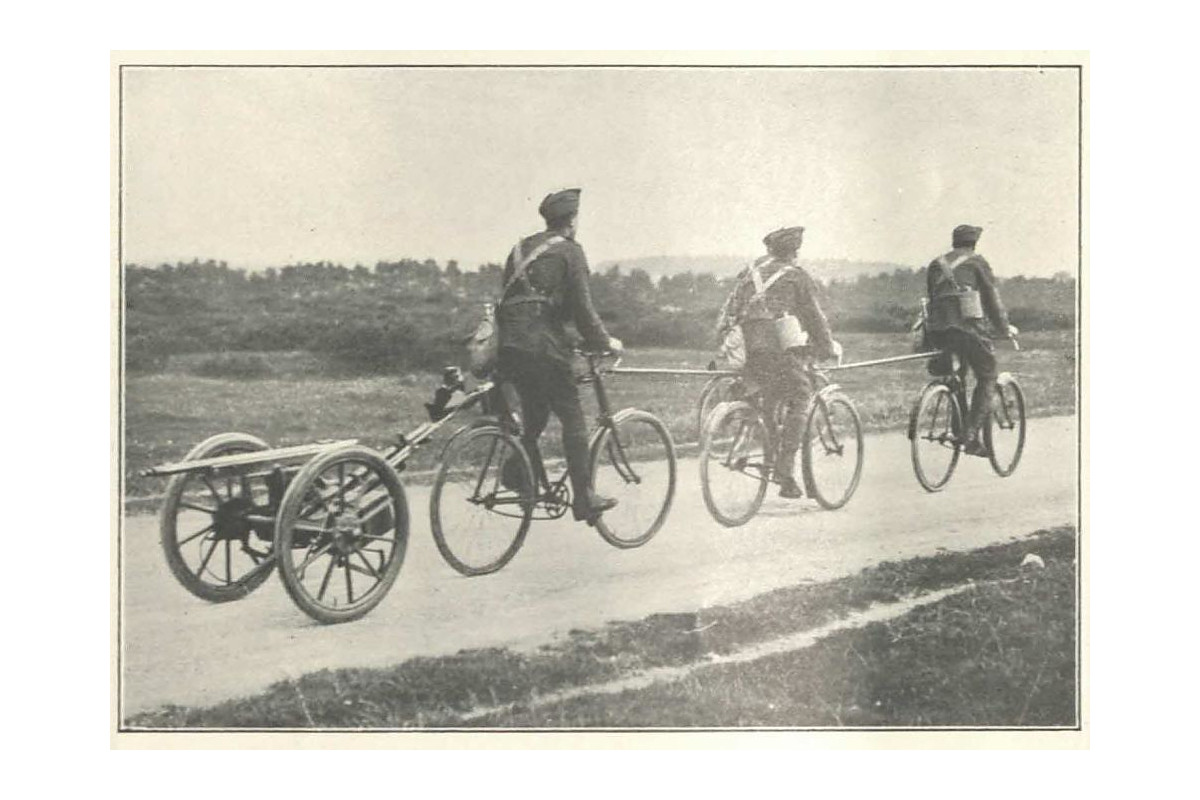 Cyclists drawing maxim gun - taken from the Badminton Magazine