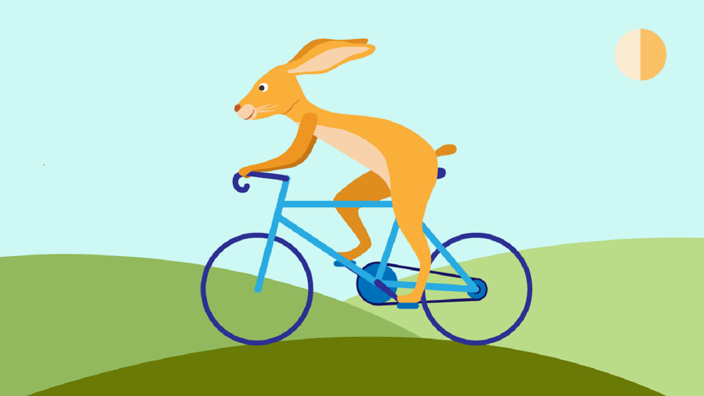 Illustration of a hare on a racing bike