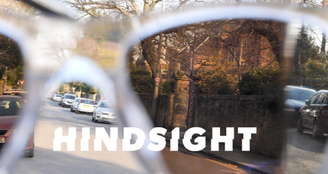 HindSight logo over an image of HindSight glasses