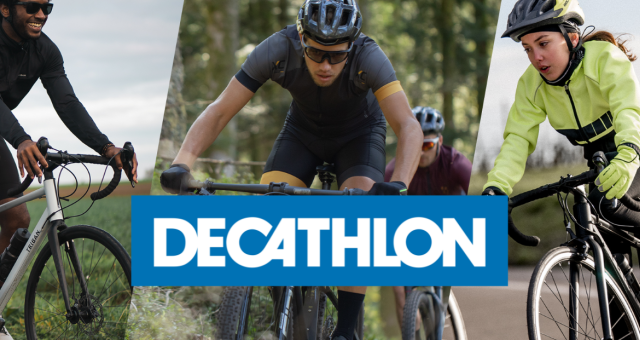 People on bikes with Decathlon UK logo