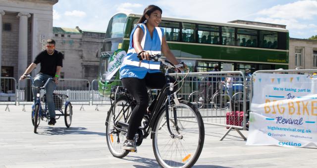 Cyclists try out bikes at a Big Bike Revival event in Southampton