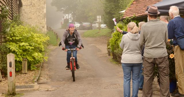 Ted Gomm arriving at the end of his challenge