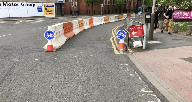 A temporary cycle lane created specifically to make lockdown safer in Leicester