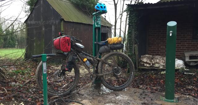 South Downs Way bike pump, stand and watering post near West Meon