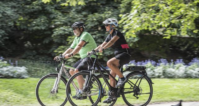 Two cyclists out riding