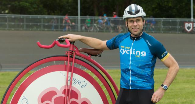 Mark Beaumont and his penny farthing