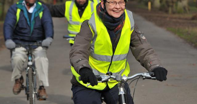 A volunteer in Manchester helps with the Big Bike Revival