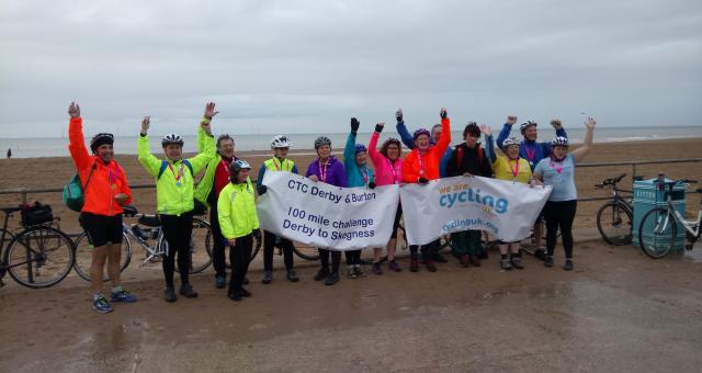 The Couch to Coast finishers celebrating after reaching Skegness