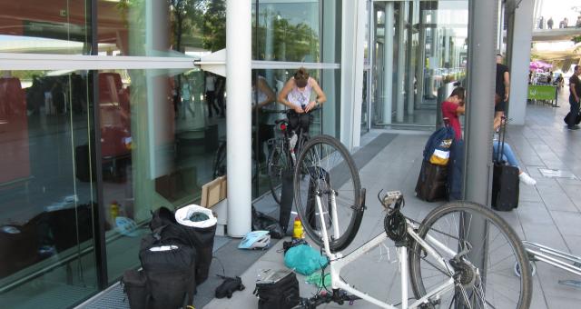 Cyclists at airport