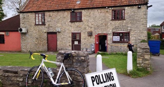 Bike in front of a rural polling station
