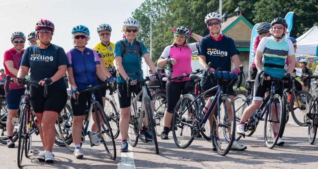 A group of female cyclists