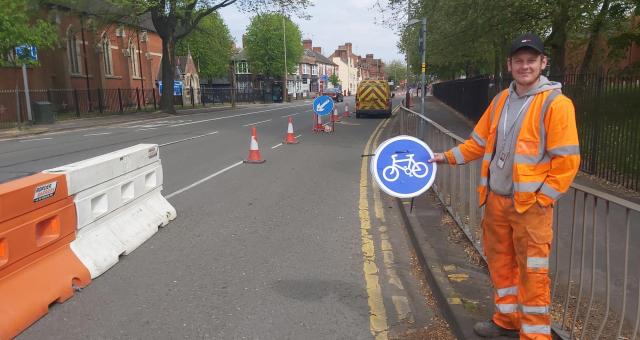 Temporary cycle lanes have already been put in place in Leicester, to help key workers keep safe