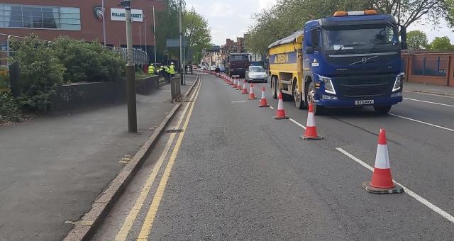 Temporary cycle lane in Leicester. Photo: Ride Leicester