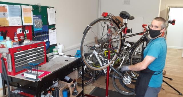 Mechanic working on a bike