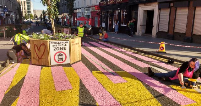 A temporary pedestrian and cycle zone in Dundee