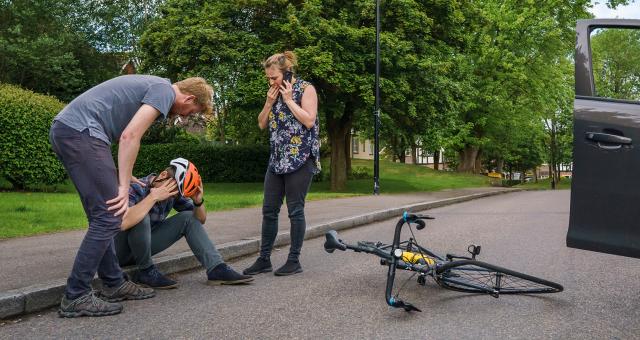 A cyclist is injured after a road collision