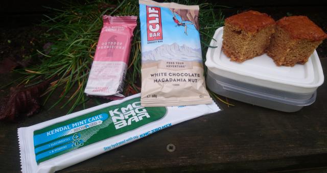 The line up: Outdoor Provisions, Clif, Kendal Mint Co and home-made parkin