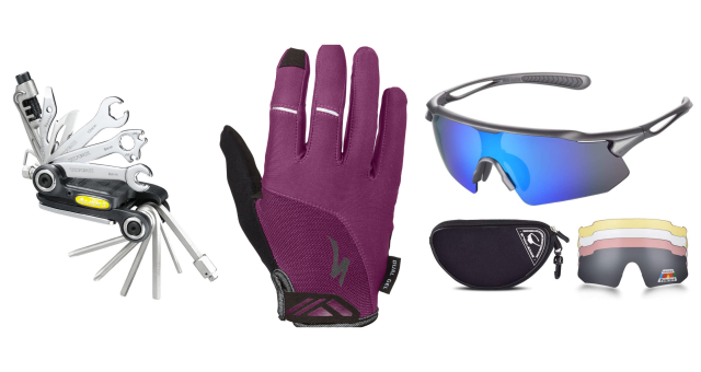 Cycling gloves, cycling glasses and a multi-tool