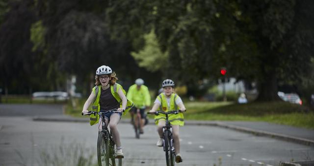 Girls cycling as part of cycle training