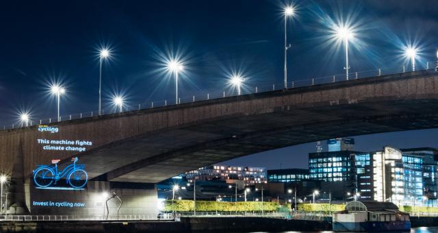 projection of image onto motorway bridge