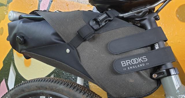 The Brooks Scape Seat Bag attached to a bike