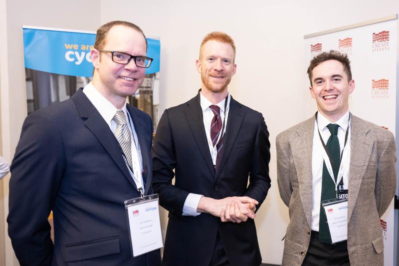 Jim Densham Cycling UK policy manager, Ed Clancy OBE Olympic Champion and South Yorkshire Active Travel Commissioner, Tomos Owens Cycling UK public affairs officer.