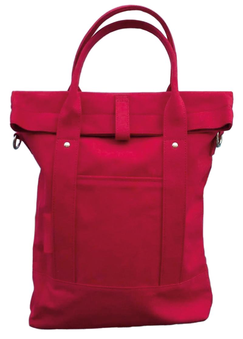 A red pannier that looks more like a shopping bag