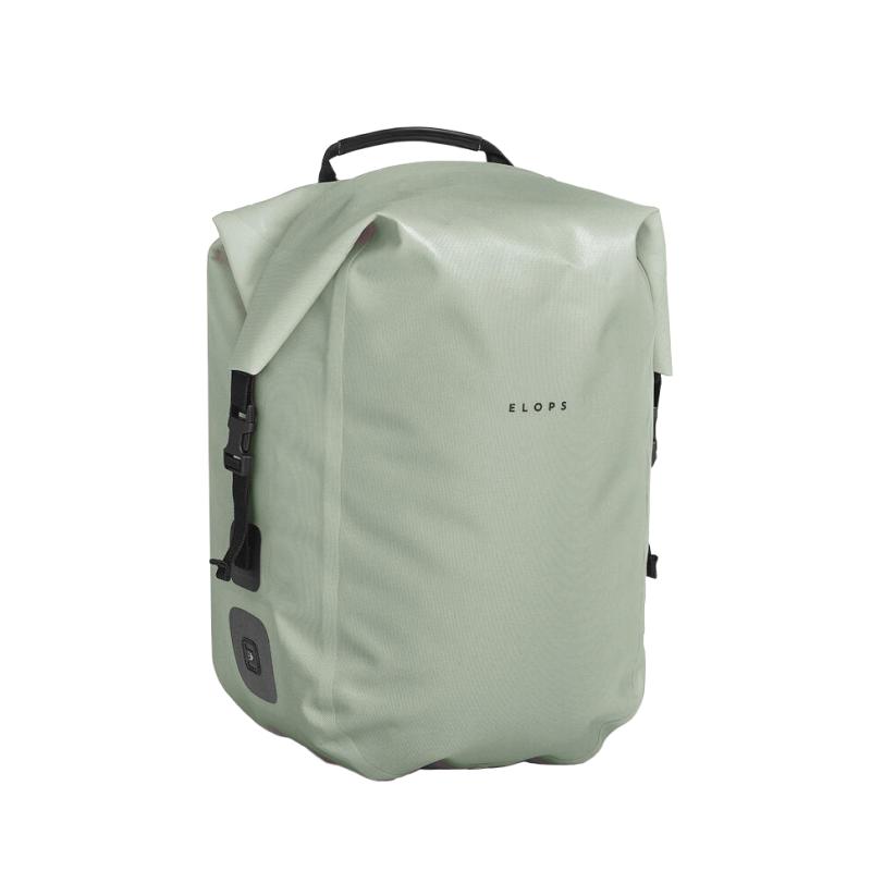 A very pale green pannier bag with an ELOPS logo