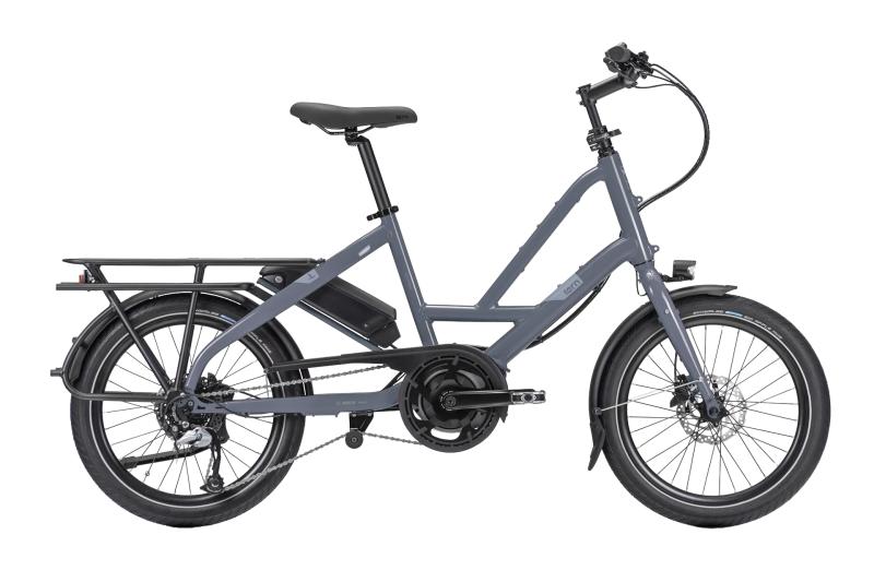 The Tern Guickhaul D8, a dark grey small-wheeled e-cargo bike