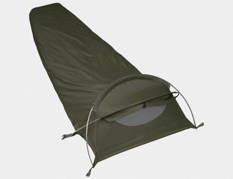 The Alpkit Elan, a green bivvy bag with a hooped opening