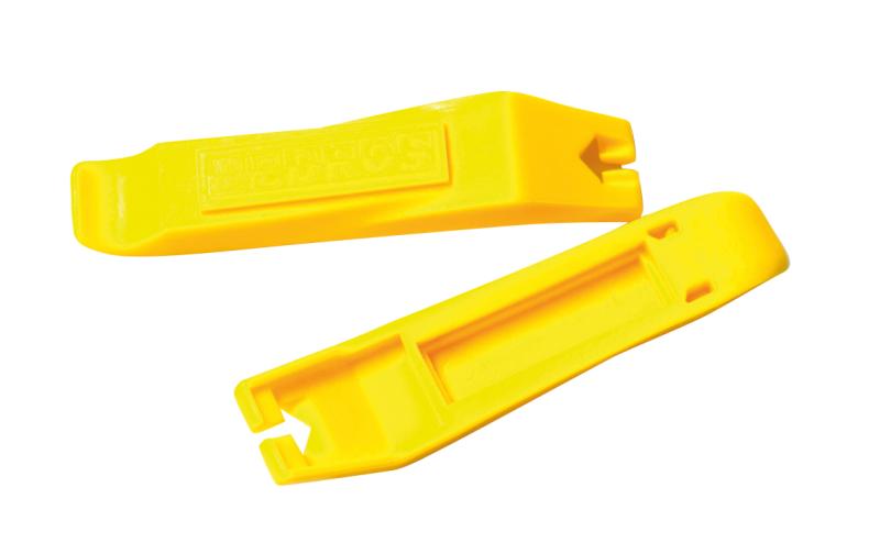 Bright yellow plastic tyre levers
