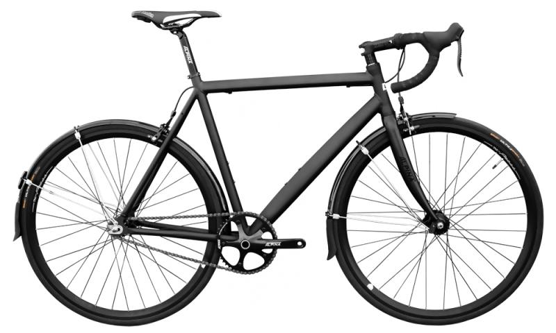 Dolan FXE Aluminium Fixie, a black fixed-wheel drop-bar bike with mudguards