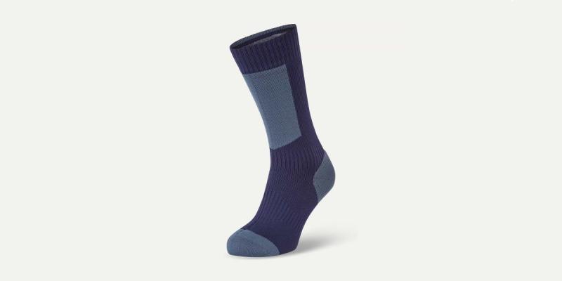 Sealskinz Runton, a dark blue sock with lighter blue toe, heal and block on the main part of the sock