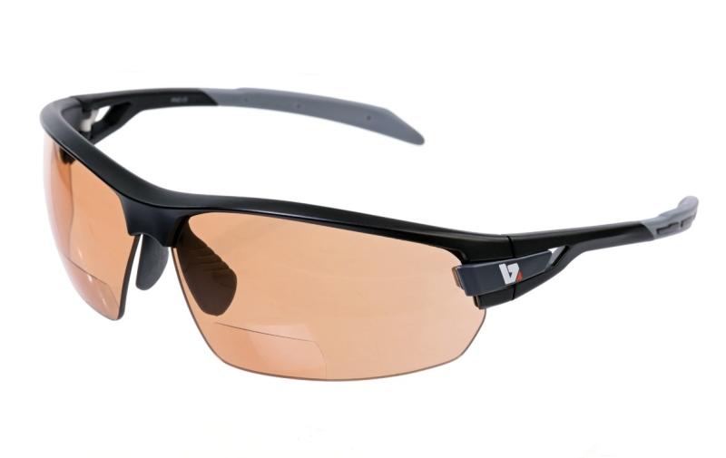 A pair of cycling sunglasses with light orangey-brown lenses