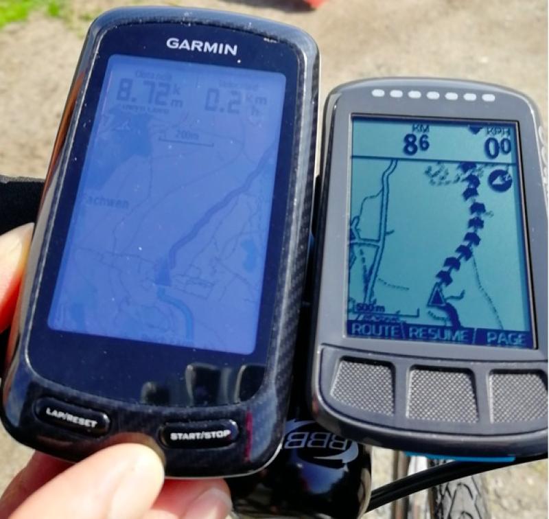 An example of two popular bike GPS devices showing the same route around Snowdonia.