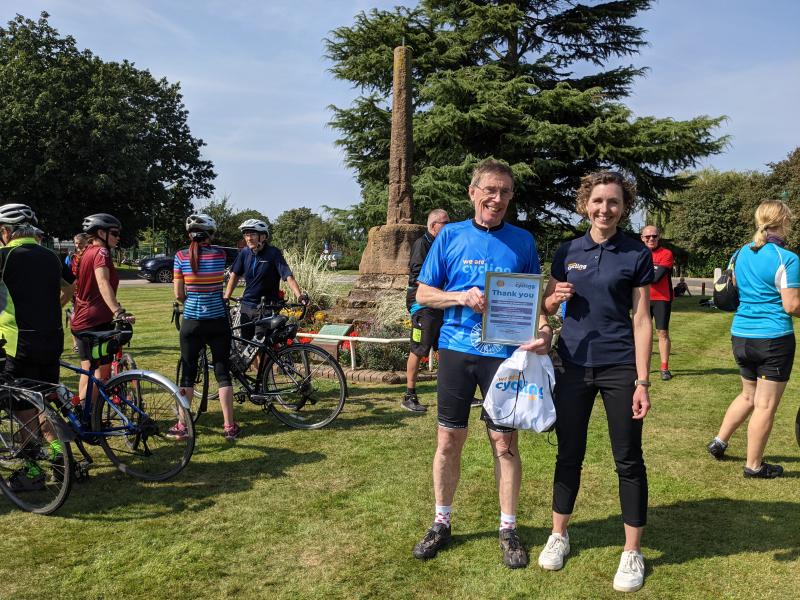 Cycling UK chief executive, Sarah Mitchell with Meriden Memorial Service organiser Dave Hearn