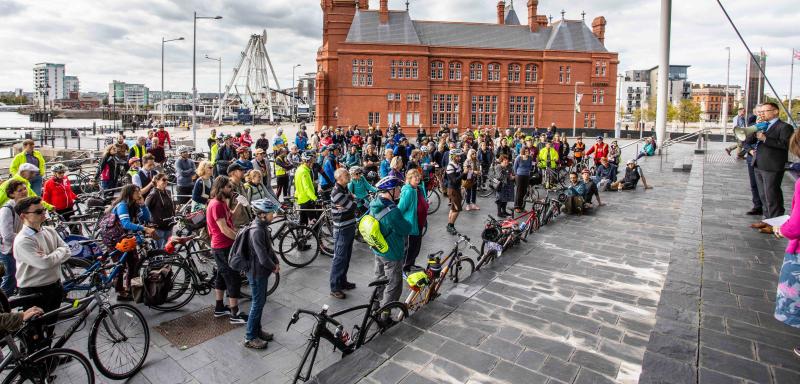 Group of people at a cycle campaign event