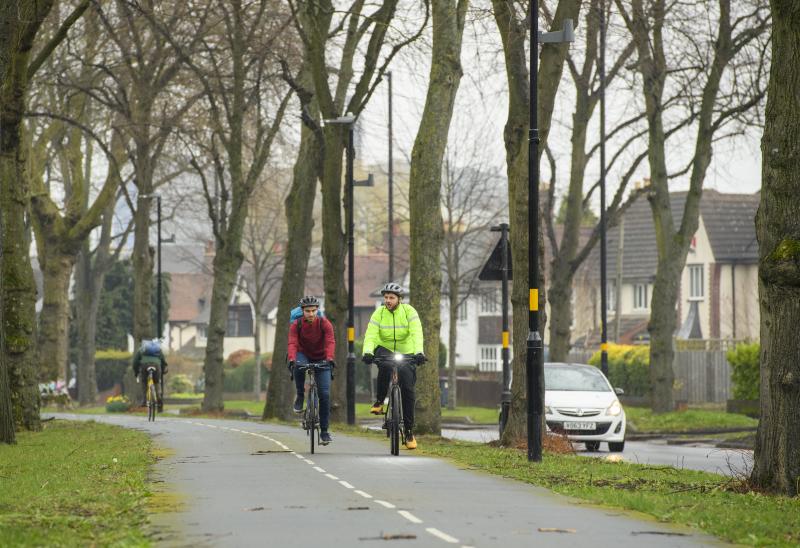 Cyclists using segregated cycle lane